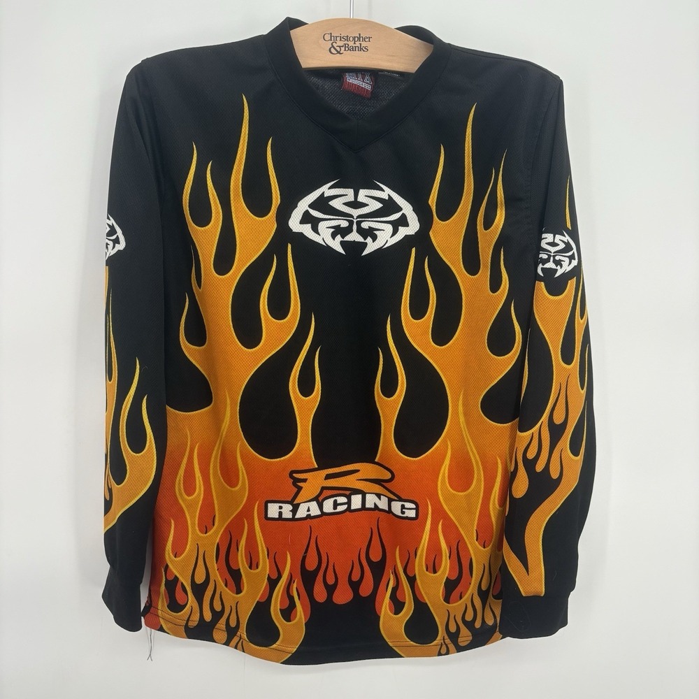 MTX Morocross Boy Racing shirt Orange Flames Long Sleeve‎ Size Medium 10/12 #12G